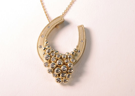 "Lucky You" Equestrian Horseshoe Necklace, 18K Gold, Overflowing with Diamonds.-10
