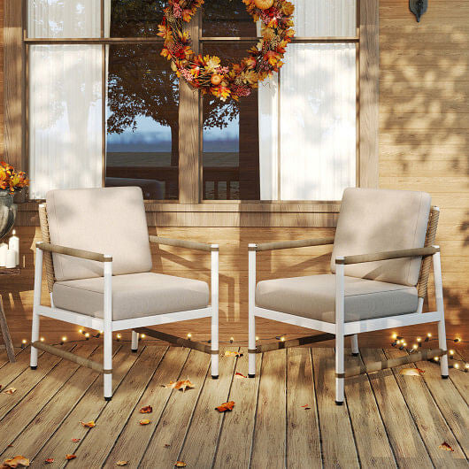 2 Packs Patio Aluminum Sofa with Wicker Backrest and Armrests-0