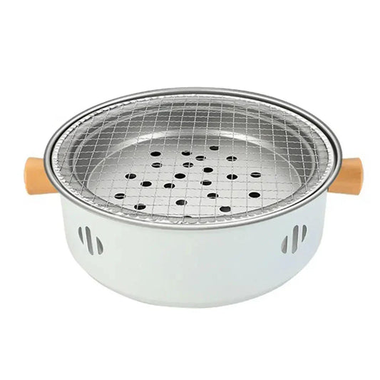 Steel Charcoal BBQ Grill Stove Round Split Non-Stick Barbecue Rack White-0