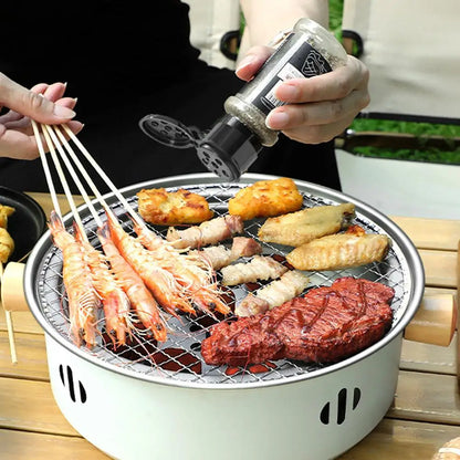 Steel Charcoal BBQ Grill Stove Round Split Non-Stick Barbecue Rack White-3