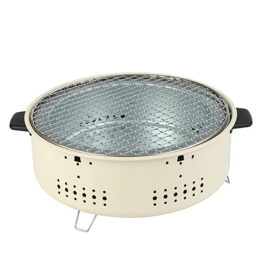 Round Charcoal BBQ Grill Stove White-0