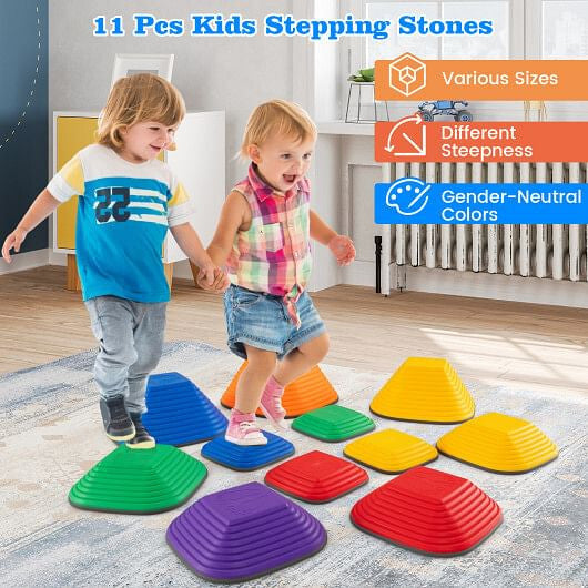 11 Pieces Kids Stepping Stone Square Stackable Indoor Outdoor-Multicolor-0