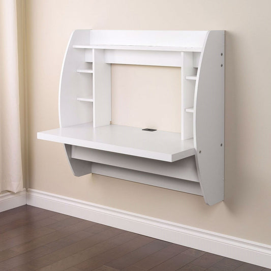 White Wall-Mounted Modern Space Saving Laptop Computer Desk-0