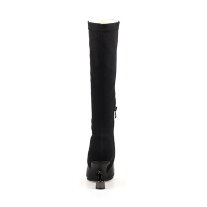 Black Knee-High Leather Boots-2